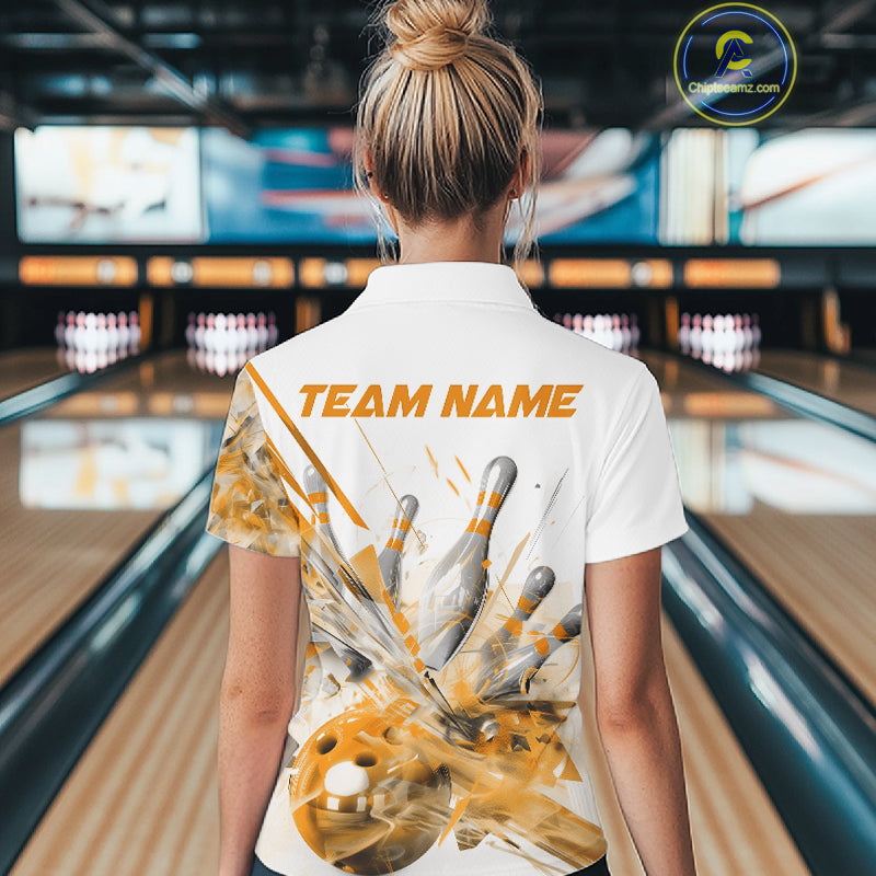 Custom Black And Yellow Women Bowling Team Shirts, Bowling League Shirt Bowlers Outfit IPHW10784