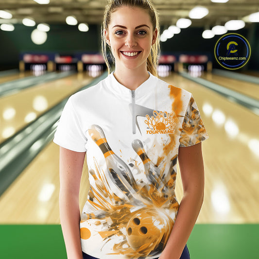 Custom Black And Yellow Women Bowling Team Shirts, Bowling League Shirt Bowlers Outfit IPHW10784