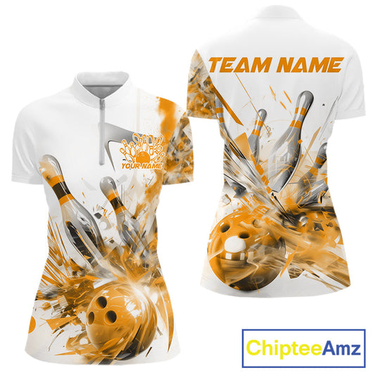 Custom Black And Yellow Women Bowling Team Shirts, Bowling League Shirt Bowlers Outfit IPHW10784
