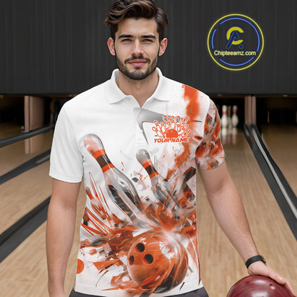 Custom Black And Orange Men Bowling Team Shirts, Bowling League Shirt Bowlers Outfit IPHW10785