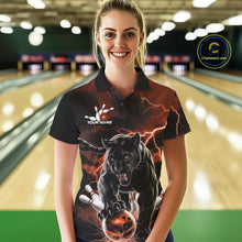 Load image into Gallery viewer, Orange Thunder Lightning Custom Panther Women Bowling Polo Shirts, Panther Bowling Jerseys IPHW10791