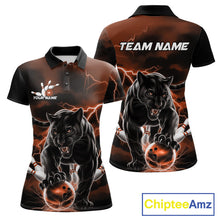 Load image into Gallery viewer, Orange Thunder Lightning Custom Panther Women Bowling Polo Shirts, Panther Bowling Jerseys IPHW10791