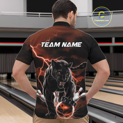 Orange Thunder Lightning Custom Panther Men Bowling Quarter-Zip Shirts, Panther Bowling Jerseys IPHW10791