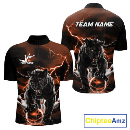 Orange Thunder Lightning Custom Panther Men Bowling Quarter-Zip Shirts, Panther Bowling Jerseys IPHW10791