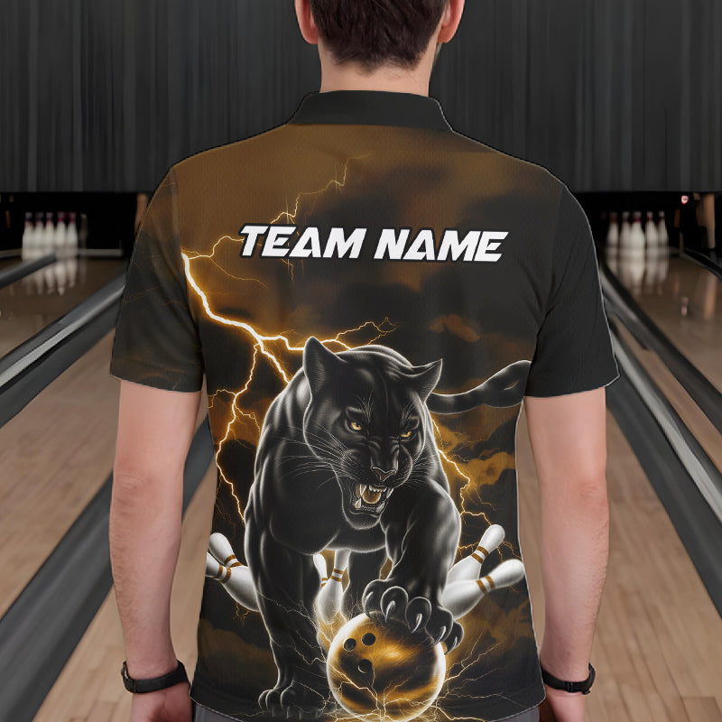Yellow Thunder Lightning Custom Panther Men Bowling Polo Shirts, Panther Bowling Jerseys IPHW10792