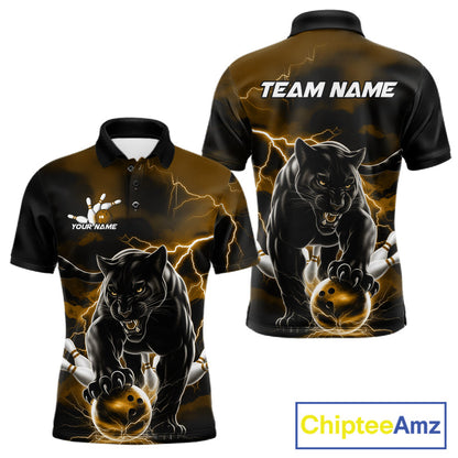 Yellow Thunder Lightning Custom Panther Men Bowling Polo Shirts, Panther Bowling Jerseys IPHW10792