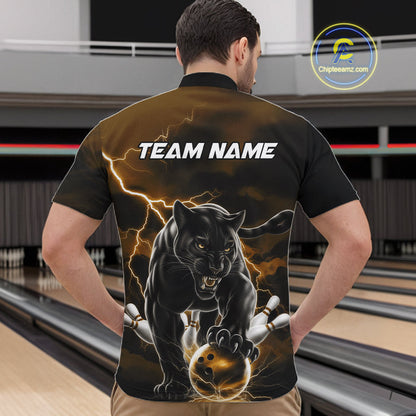 Yellow Thunder Lightning Custom Panther Men Bowling Quarter-Zip Shirts, Panther Bowling Jerseys IPHW10792
