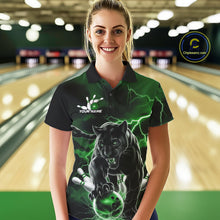 Load image into Gallery viewer, Green Thunder Lightning Custom Panther Women Bowling Polo Shirts, Panther Bowling Jerseys IPHW10793