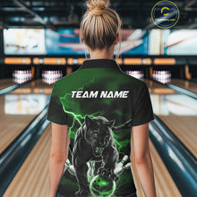 Load image into Gallery viewer, Green Thunder Lightning Custom Panther Women Bowling Polo Shirts, Panther Bowling Jerseys IPHW10793