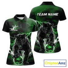 Load image into Gallery viewer, Green Thunder Lightning Custom Panther Women Bowling Polo Shirts, Panther Bowling Jerseys IPHW10793