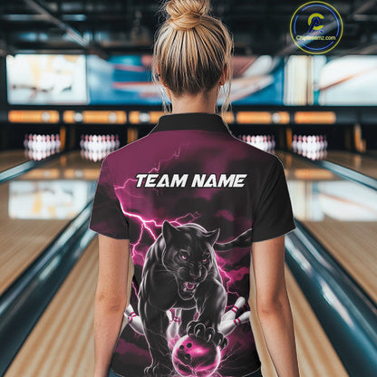 Pink Thunder Lightning Custom Panther Women Bowling Shirts, Panther Bowling Jerseys IPHW10794