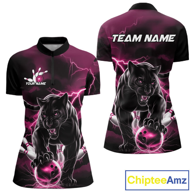 Pink Thunder Lightning Custom Panther Women Bowling Shirts, Panther Bowling Jerseys IPHW10794