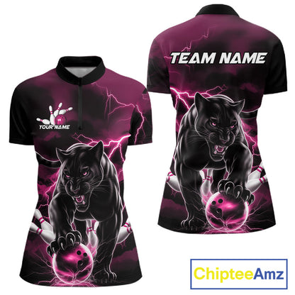 Pink Thunder Lightning Custom Panther Women Bowling Shirts, Panther Bowling Jerseys IPHW10794