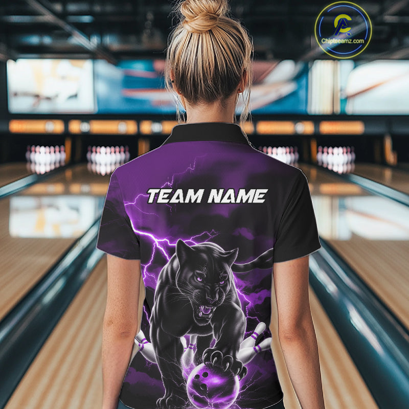 Purple Thunder Lightning Custom Panther Women Bowling Shirts, Panther Bowling Jerseys IPHW10795