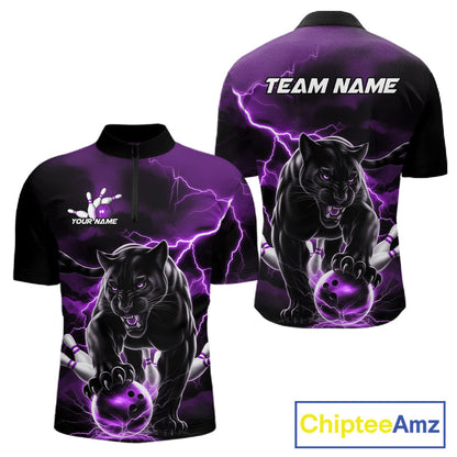 Purple Thunder Lightning Custom Panther Men Bowling Quarter-Zip Shirts, Panther Bowling Jerseys IPHW10795
