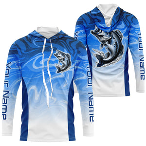 Custom Bass Long Sleeve Tournament Fishing Shirts, Blue Wave Camo Bass Fishing Jerseys IPHW6091