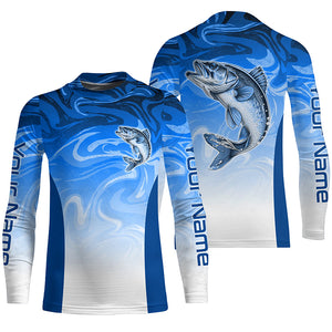 Custom Walleye Long Sleeve Tournament Fishing Shirts, Blue Wave Camo Walleye Fishing Jerseys IPHW6092