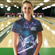 Load image into Gallery viewer, Custom Hexagon Holographic Bowling Team Women Polo Shirts, Galaxy Bowling League Shirt IPHW8903