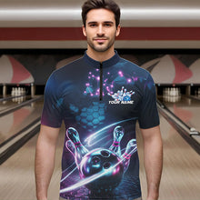 Load image into Gallery viewer, Custom Hexagon Holographic Bowling Team Men Quarter-Zip Shirts, Galaxy Bowling League Shirt IPHW8903