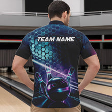 Load image into Gallery viewer, Custom Hexagon Holographic Bowling Team Men Quarter-Zip Shirts, Galaxy Bowling League Shirt IPHW8903