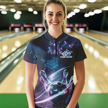 Load image into Gallery viewer, Custom Hexagon Holographic Bowling Team Women Quarter-Zip Shirts, Galaxy Bowling Shirt IPHW8903