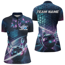 Load image into Gallery viewer, Custom Hexagon Holographic Bowling Team Women Quarter-Zip Shirts, Galaxy Bowling Shirt IPHW8903