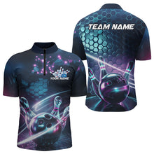 Load image into Gallery viewer, Custom Hexagon Holographic Bowling Team Men Quarter-Zip Shirts, Galaxy Bowling League Shirt IPHW8903