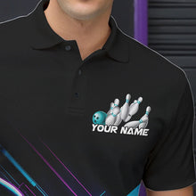 Load image into Gallery viewer, Custom Black, Blue And Purple Holographic Bowling Polo Shirts For Men, Bowling Team Uniform IPHW8905