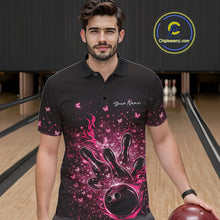 Load image into Gallery viewer, Custom Pink Elegant Butterfly Bowling Men Polo Shirt, Flame Bowlers Jersey IPHW11014