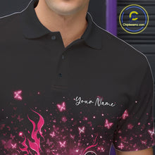 Load image into Gallery viewer, Custom Pink Elegant Butterfly Bowling Men Polo Shirt, Flame Bowlers Jersey IPHW11014
