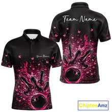 Load image into Gallery viewer, Custom Pink Elegant Butterfly Bowling Men Polo Shirt, Flame Bowlers Jersey IPHW11014