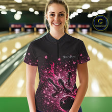 Load image into Gallery viewer, Custom Pink Elegant Butterfly Bowling Women Quarter-Zip Shirt, Flame Bowlers Jersey IPHW11014
