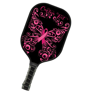 Black And Pink Breast Cancer Ribbon Butterfly Custom Pickleball Paddle, Breast Cancer Awareness Paddles IPHW7500