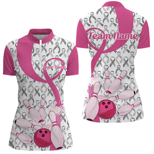 Custom Pink Ribbon Breast Cancer Bowling Shirts For Women, Breast Cancer Bowling Jersey IPHW7513