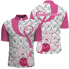 Load image into Gallery viewer, Custom Pink Ribbon Breast Cancer Bowling Shirts For Men, Breast Cancer Bowling Jersey IPHW7513