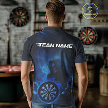 Load image into Gallery viewer, Custom Blue Flame Grim Reaper Skull Dart Men Polo Shirts, Halloween Dart Team Outfits IPHW10023