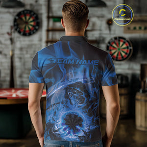 Custom Blue Flame Grim Reaper Halloween Dart Men Polo Shirts For Team, Dart Jerseys IPHW10030