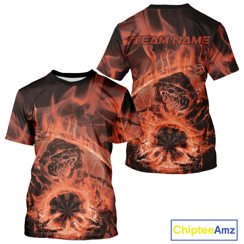 Custom Orange Flame Grim Reaper Halloween Dart Men T-Shirts For Team, Dart Jerseys IPHW10031
