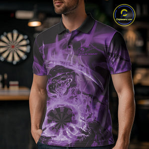 Custom Purple Flame Grim Reaper Halloween Dart Men Polo Shirts For Team, Dart Jerseys IPHW10032