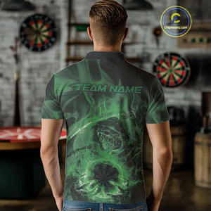 Custom Green Flame Grim Reaper Halloween Dart Men Polo Shirts For Team, Dart Jerseys IPHW10033