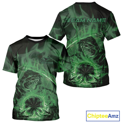 Custom Green Flame Grim Reaper Halloween Dart Men T-Shirts For Team, Dart Jerseys IPHW10033