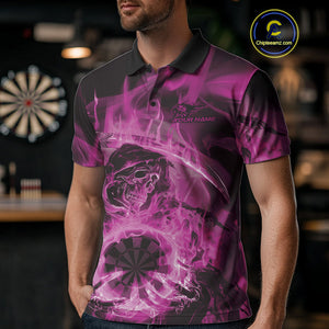 Custom Pink Flame Grim Reaper Halloween Dart Men Polo Shirts For Team, Dart Jerseys IPHW10034