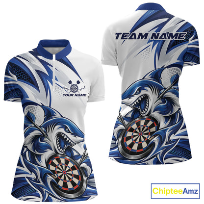 Custom White And Blue Shark Dart Jersey, Dart Quarter-Zip Shirt For Women Team Uniform IPHW12643