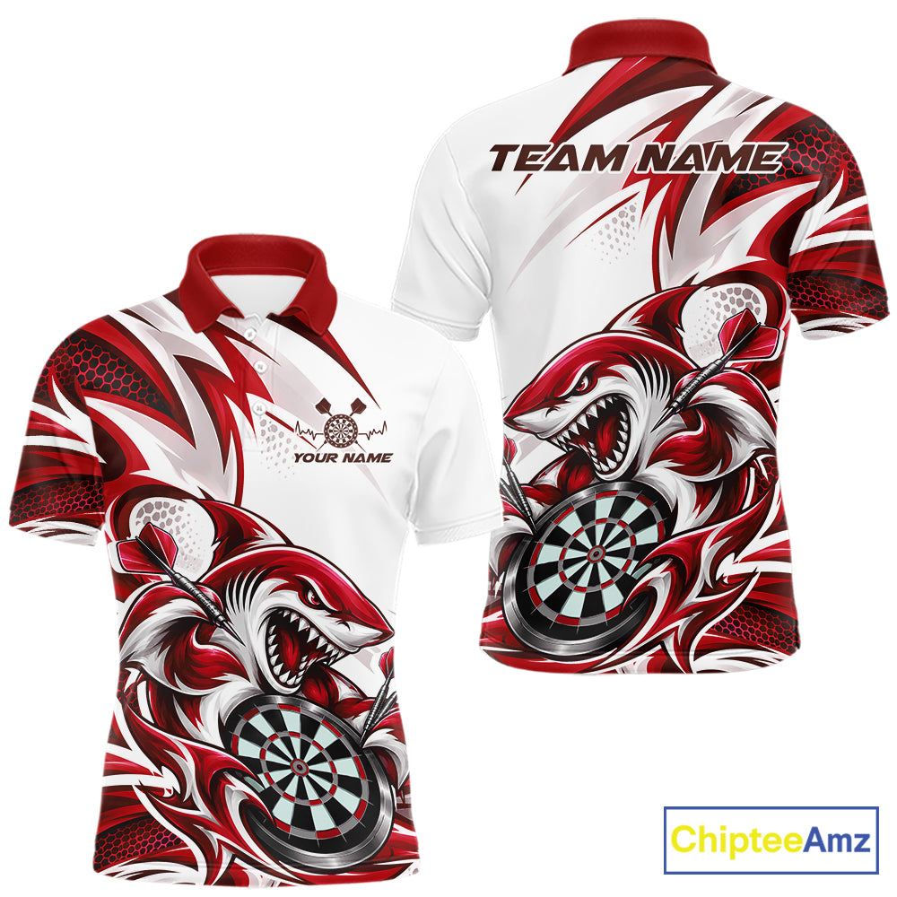Custom White And Red Shark Dart Jersey, Dart Polo Shirt For Men Team Uniform IPHW12644
