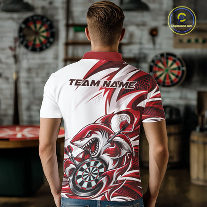 Custom White And Red Shark Dart Jersey, Dart Polo Shirt For Men Team Uniform IPHW12644