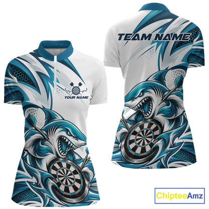 Custom White And Teal Blue Shark Dart Jersey, Dart Women Quarter-Zip Shirt Team Uniform IPHW12645