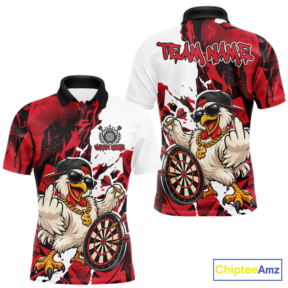 Custom Red Camo Funny Chicken Dart Polo Shirt For Men, Hiphop Dart Jersey IPHW12658
