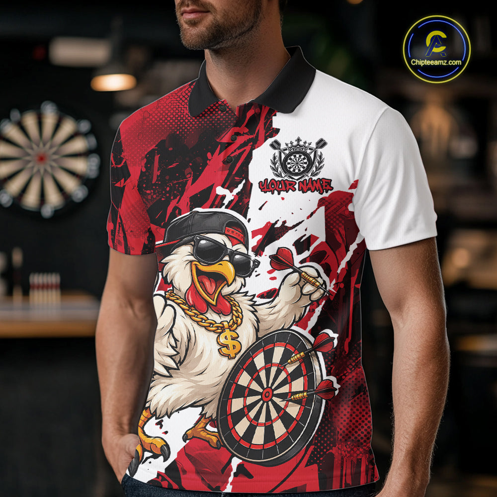 Custom Red Camo Funny Chicken Dart Polo Shirt For Men, Hiphop Dart Jersey IPHW12658