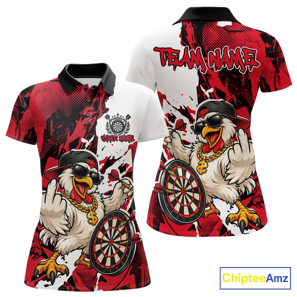 Custom Red Camo Funny Chicken Dart Polo Shirt For Women, Hiphop Dart Jersey IPHW12658