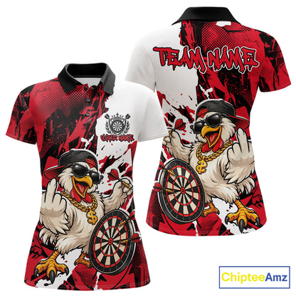 Custom Red Camo Funny Chicken Dart Polo Shirt For Women, Hiphop Dart Jersey IPHW12658